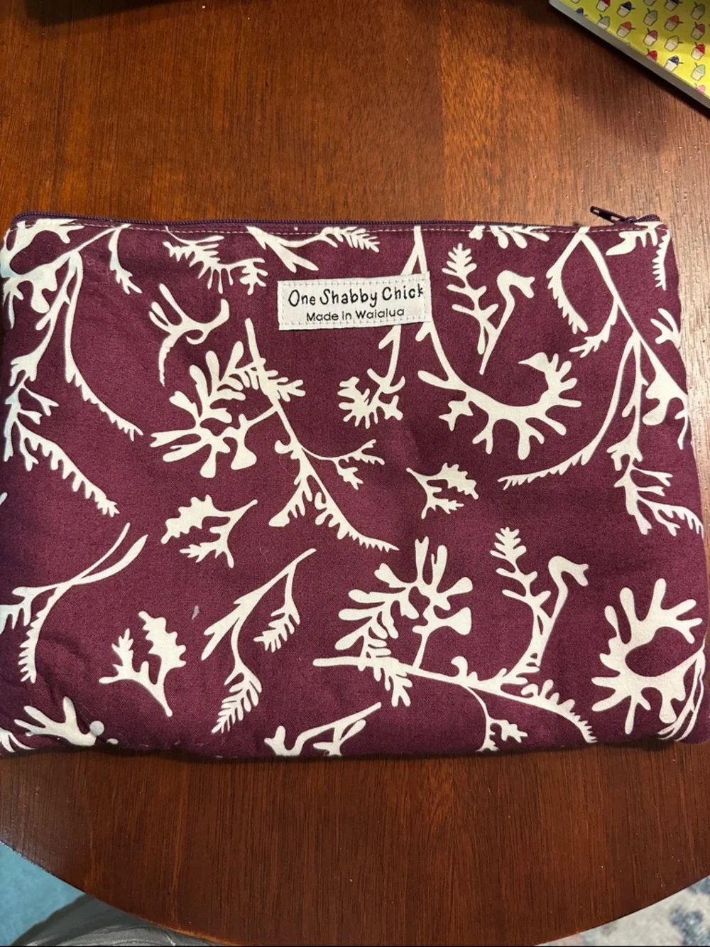 Shabby Chic Coastal Blue Whale Decorative Storage Pouch on Plum Background